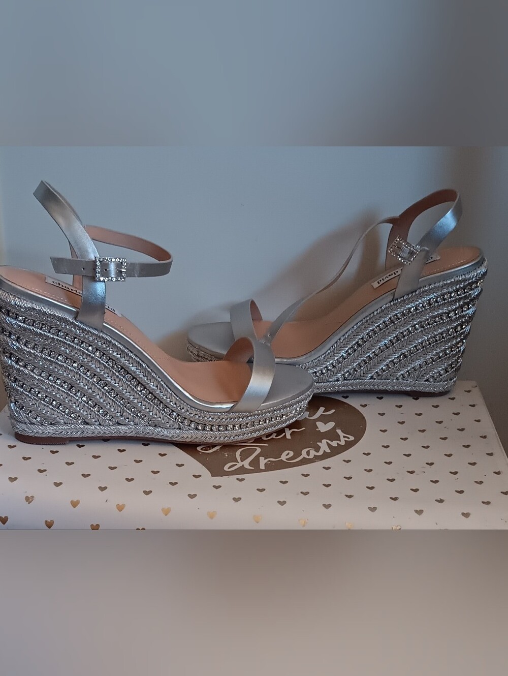 Charles David Silver Wedge Sandals Elegant Ankle Strap Women's Size 11 NWOT